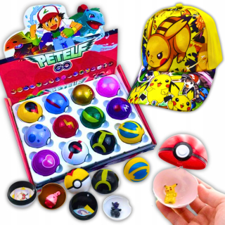 Pokémon 12 figúrok + 12 Pokeboll + súprava fanúšikov pokémonov s klobúkom Pikachu